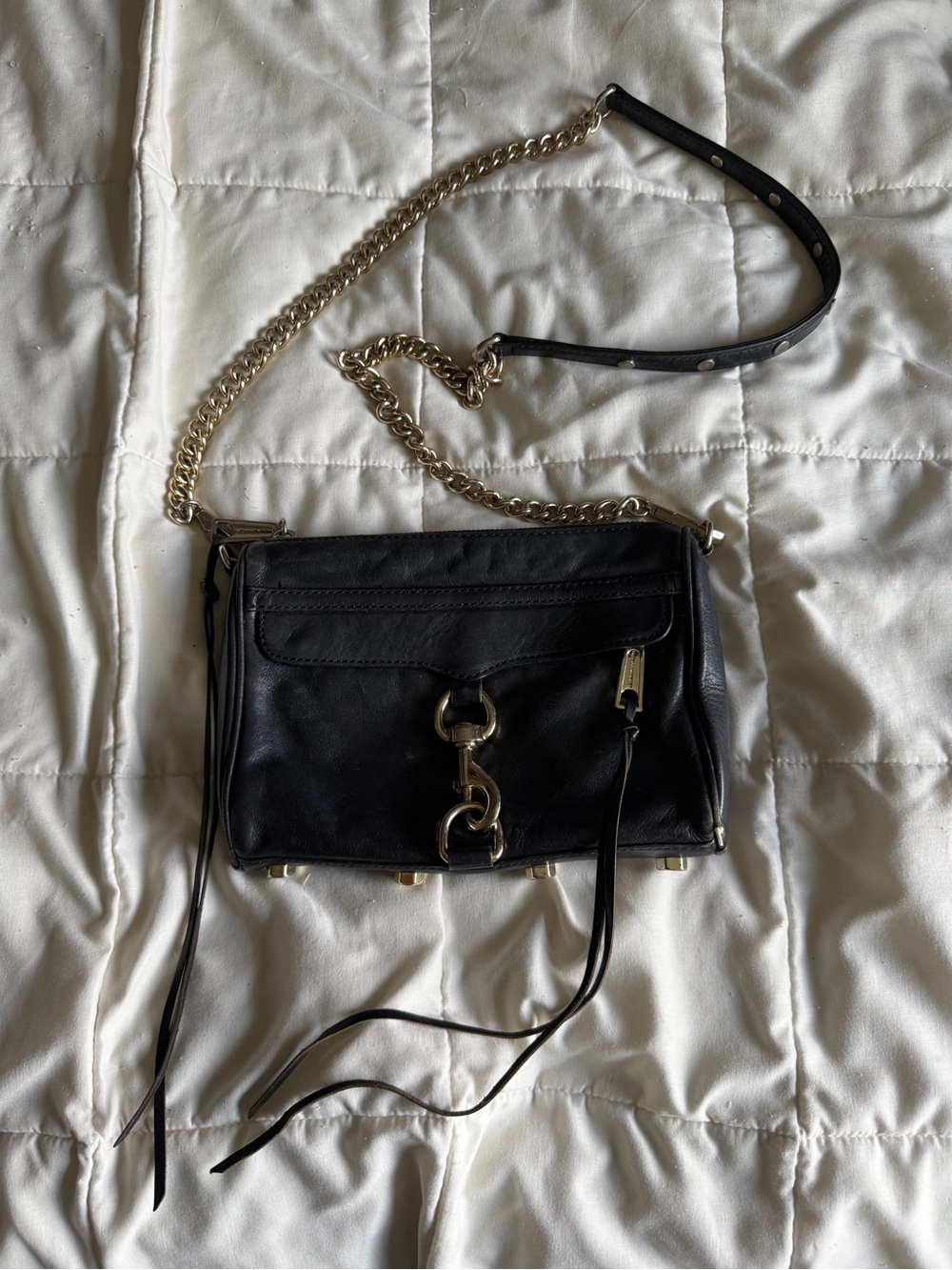 Rebecca Minkoff Black Leather Crossbody with Gold Chain